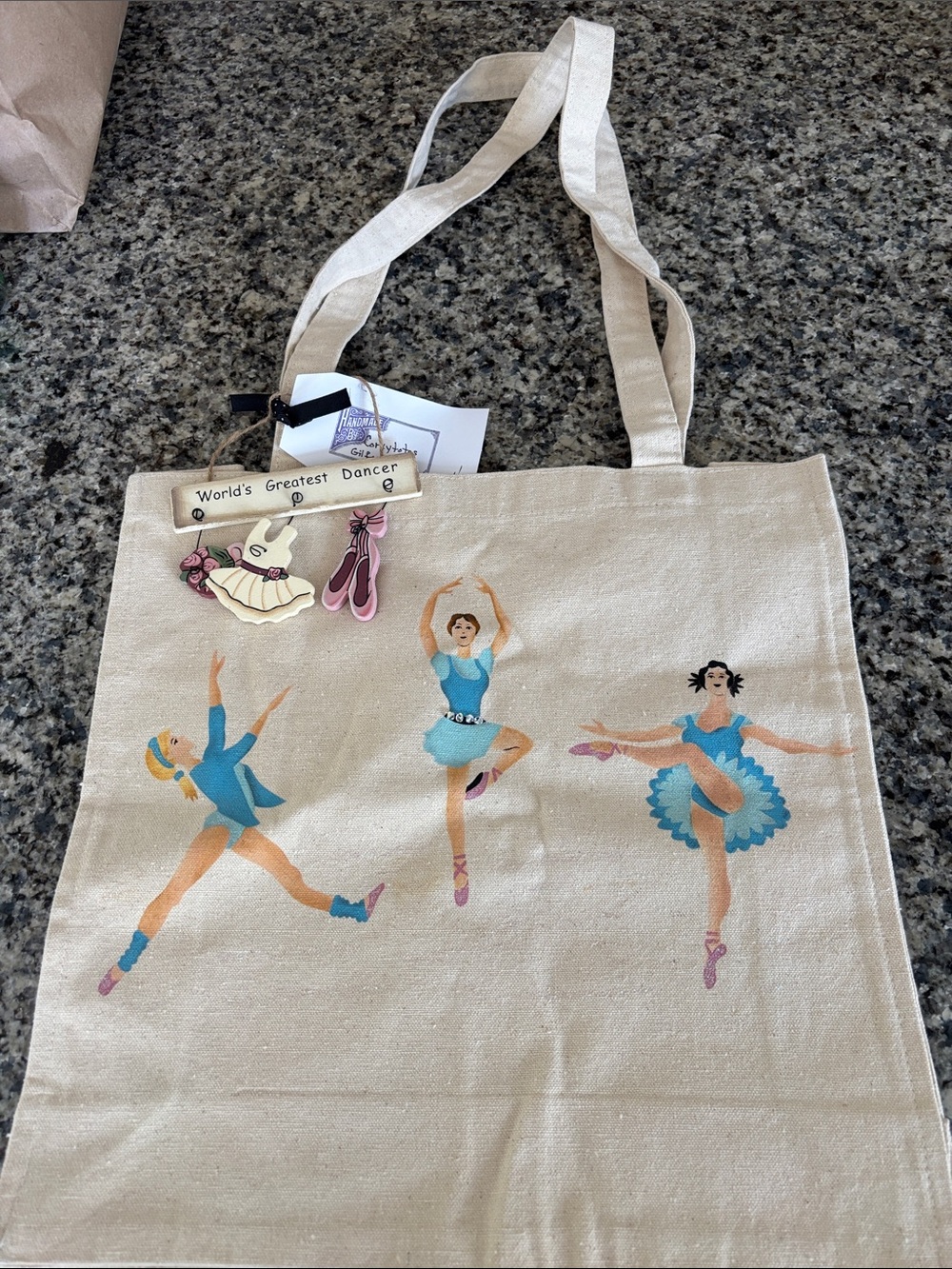 Canvas Tote Bag with Blue Ballerina Print